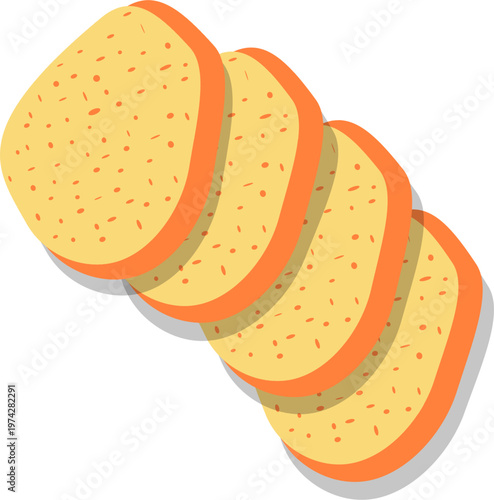 Illustration of baguette bread slices with crispy crust and soft interior, arranged neatly on a clean background, ideal for bakery, food, and breakfast concepts.