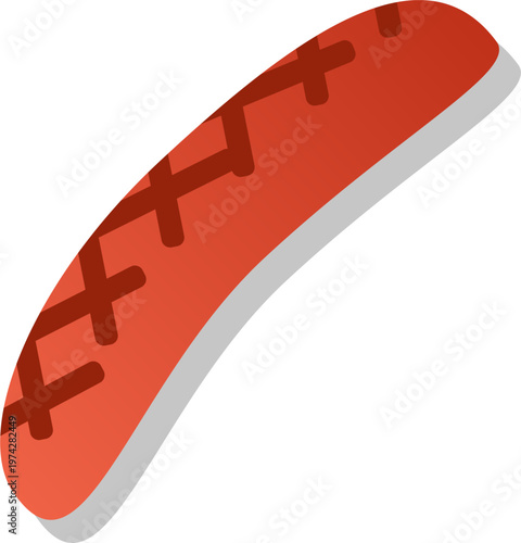 Grilled sausage on skewer with smoky char marks, isolated on simple background, street food style, appetizing and ready to eat