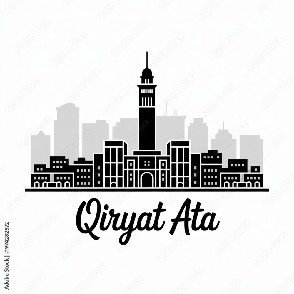 Obraz premium Qiryat Ata Israel Skyline Silhouette Vector – Northern Industrial Cityscape Illustration