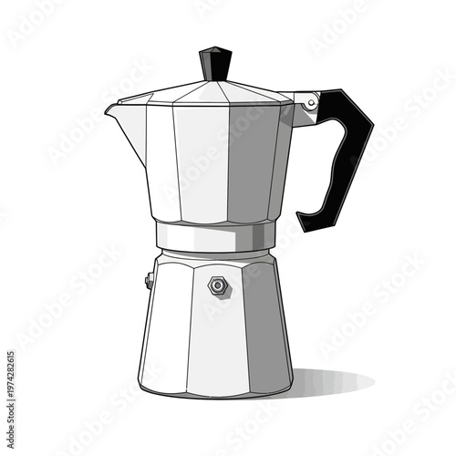 Classic Moka Pot Coffee Maker - Vintage Italian Espresso Machine Illustration
