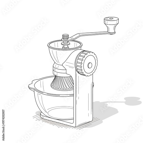 Vintage Coffee Grinder with Hand Crank and Glass Bowl, Manual Grinding Machine