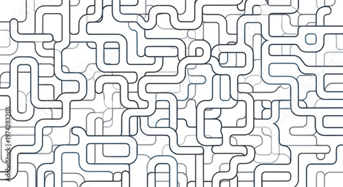 Complex abstract pattern of interconnected white lines on a gray background creating a maze or network design.