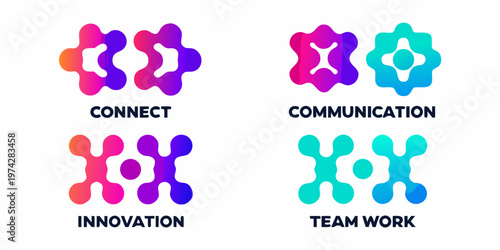 Abstract floral shapes with connecting lines and related keywords below