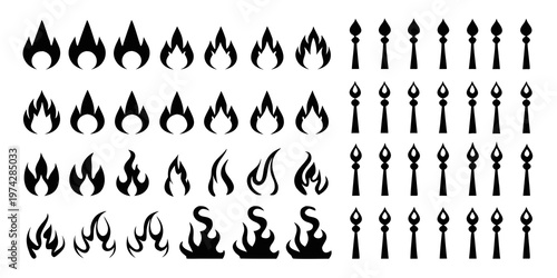 Collection of various flame shapes and pointed elements black silhouette