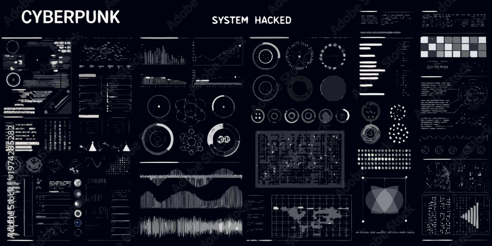 Fototapeta premium Complex cyberpunk interface with data streams and a human silhouette