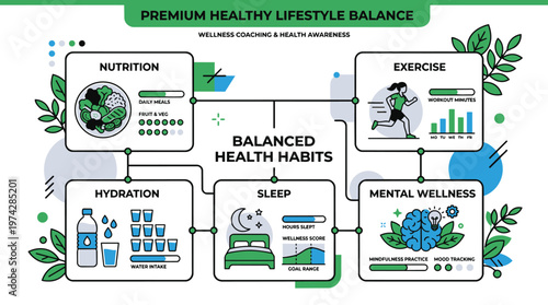 Premium healthy lifestyle balance infographic