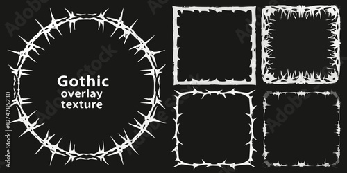 Four ornate gothic frames with barbed wire a dark silhouette
