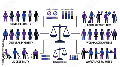 Diversity and inclusion workplace concept with equality, fairness, and accessibility