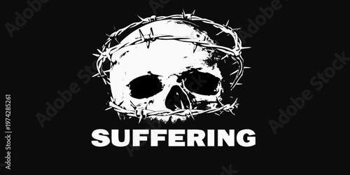 Skull adorned with barbed wire and text a striking silhouette