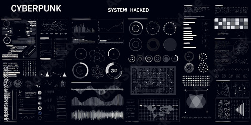Complex cyberpunk interface with data streams and a human silhouette