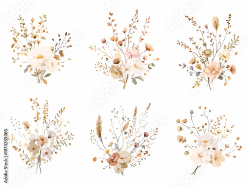 Soft blooms arranged into rustic bundles with a light and dreamy touch