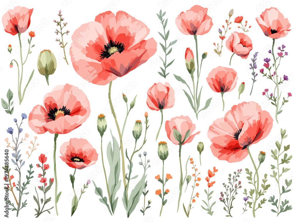 Fototapeta premium poppy flowers vector illustration