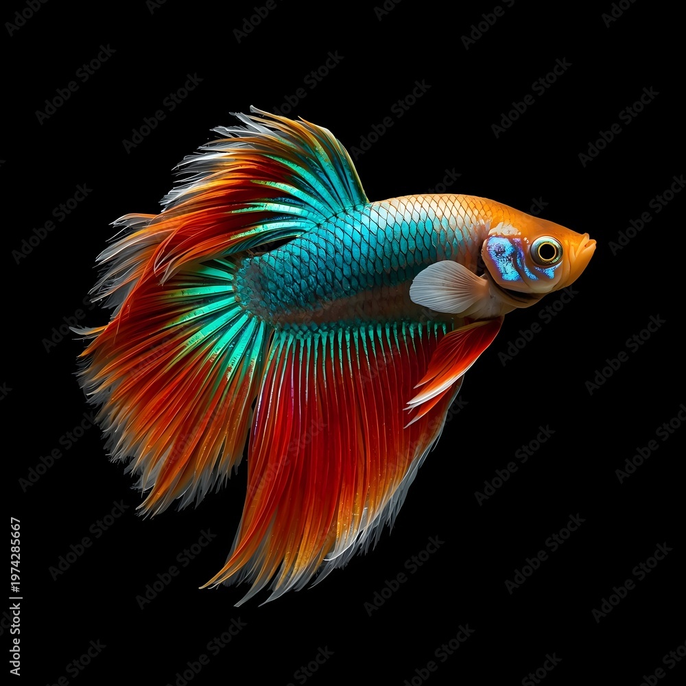 Fototapeta premium Colorful Siamese Fighting Fish (Betta Fish) Isolated on Black Background