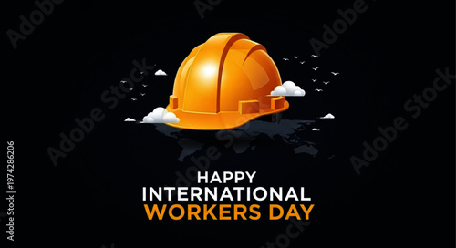 International Workers Day Greeting with Yellow Safety Helmet and Map