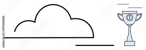 Cloud computing concept. Cloud and trophy cloud computing success. Cloud computing as a metaphor for achievement and digital innovation. For tech, innovation, business solutions, success, awards