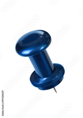 Blue Pushpin on White Background