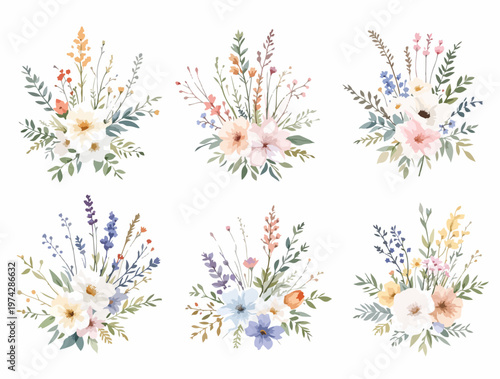 A dreamy assortment of bouquets blooming with subtle and calming colors