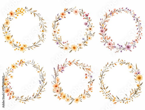 A dreamy collection of wreaths blooming with delicate pastel blossoms