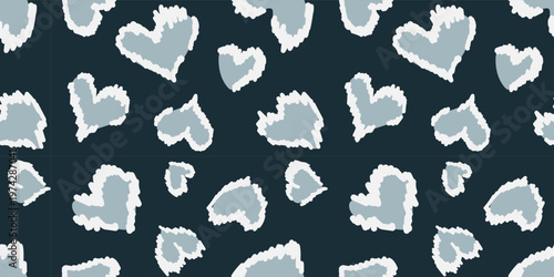 Luxury Midnight Blue Heart Pattern with Powder Blush Accents, Moody Dark Animal Print, High Contrast Abstract