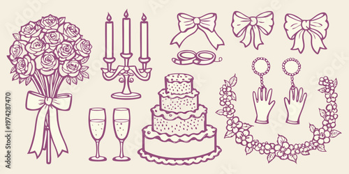 Elegant wedding elements arranged as a decorative hand silhouette