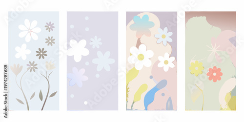 Four pastel floral arrangements displayed vertically a simple silhouette