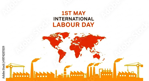 International Labour Day 1st May Banner with Global Factory Skyline