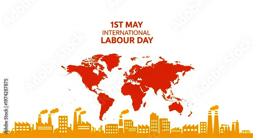International Labour Day Illustration with World Map and Factory