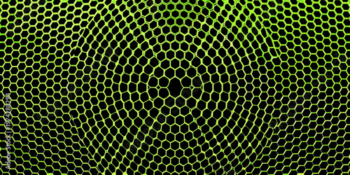 Vibrant green hexagonal grid pattern with a distorted wave like effect