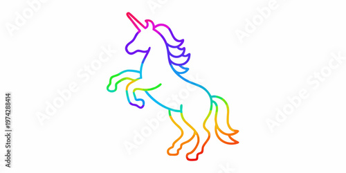 A rainbow colored unicorn rearing up on its hind legs