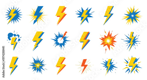 Lightning Bolt Icon Set. Energy Symbol Collection. Electric Power Graphics.