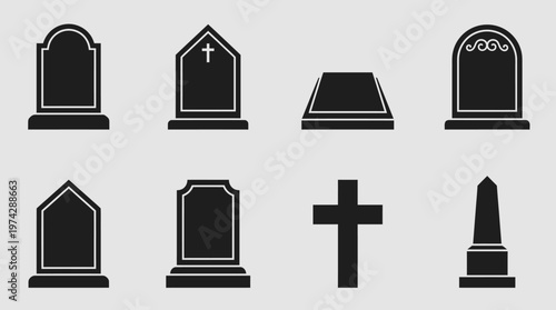 Religious Grave Types Silhouette Vector Set