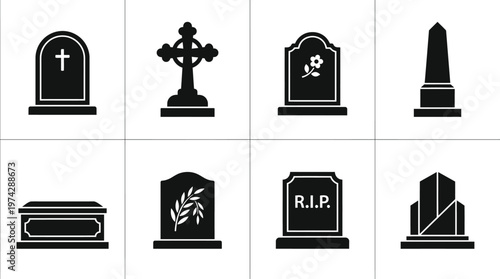 Religious Grave Types Silhouette Vector Set