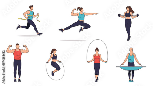 People engage in multiple exercise routines such as running weightlifting and skipping rope to maintain a healthy lifestyle.