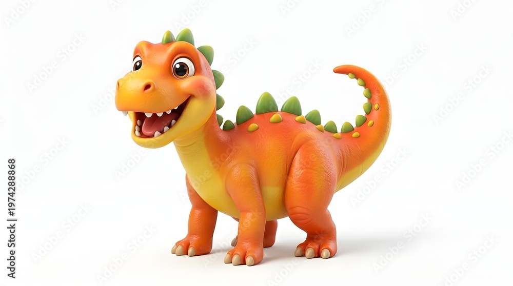 Fototapeta premium Colorful cartoon dinosaur with a cheerful expression on white background