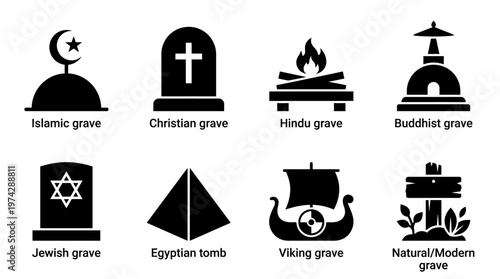  Cultural Religious Burial Silhouette Vector Set