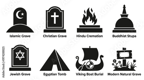  Cultural Religious Burial Silhouette Vector Set