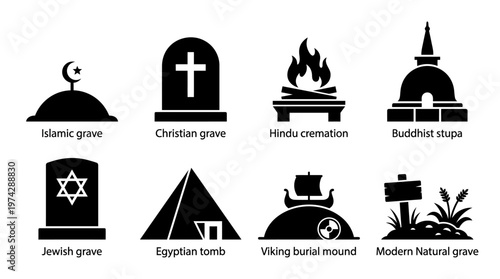  Cultural Religious Burial Silhouette Vector Set