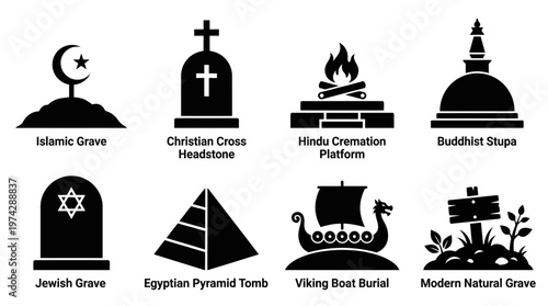  Cultural Religious Burial Silhouette Vector Set
