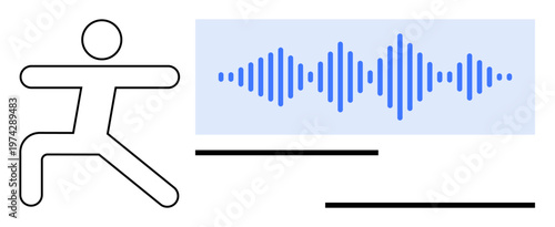 Fitness and soundwave concept. Fitness by a human figure and audio by soundwave. Fitness and sound creating synergy for health and mindfulness. Perfect for wellness apps, health programs, fitness