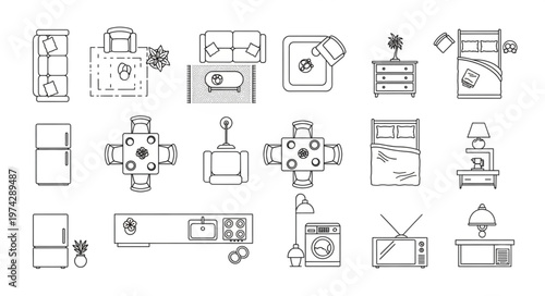Top-Down Furniture Arrangement Sketches for Interior Design Planning.