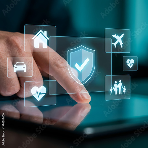 Businessman Touching Virtual Security Interface with AI Technology Concept