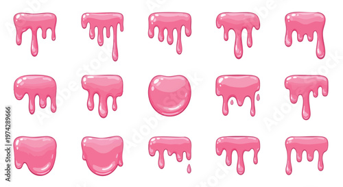 Pink Slime Drips, Gooey Liquid Elements, Cartoon Style