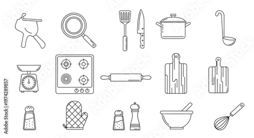 Kitchen Utensils Sketch - Hand-Drawn Culinary Tools for Cooking and Baking.