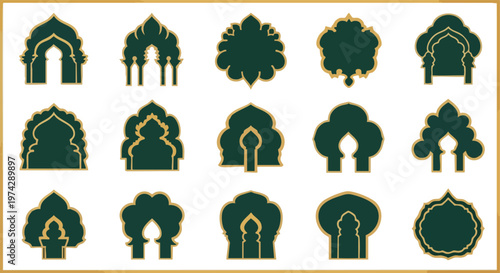 Islamic Archways Collection. Moroccan Architectural Elements. Decorative Gateway Icons. Vector Graphics.