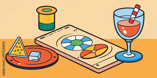 Drinks board laid game night cards vector spinner moves reaching illustration warm