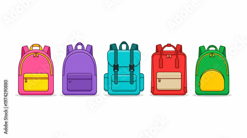 Colorful Backpack Vector Illustration | School Bag Icon Set | Stylish Travel Backpack Graphic | Modern Student Bag Design | Fashionable Luggage Vector Artwork