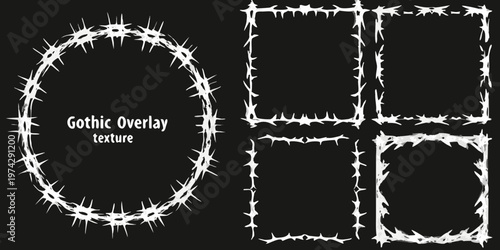 Four barbed wire frames against a black background silhouette