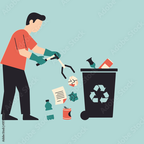 Man throwing away recyclable plastic bottles.