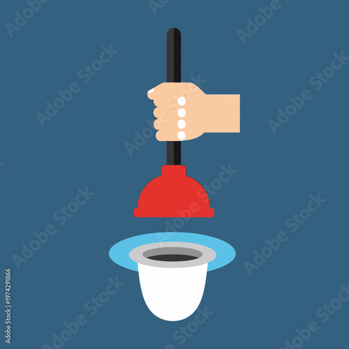 Hand holding red toilet plunger.