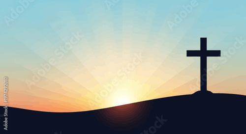 Silhouette of Cross on Hilltop at Sunset.